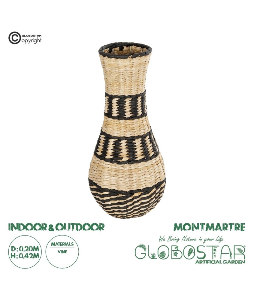GloboStar® Artificial Garden MONTMARTRE 21227 Διακοσμητικό Πλεκτό Καλάθι - Κασπώ Γλάστρα - Flower Pot Μπεζ με Μαύρο Π20 x M20 x Υ42cm